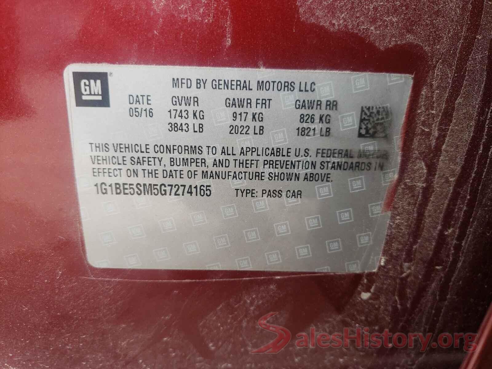 1G1BE5SM5G7274165 2016 CHEVROLET CRUZE