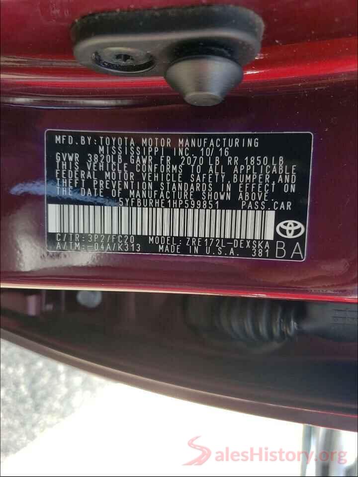 5YFBURHE1HP599851 2017 TOYOTA COROLLA