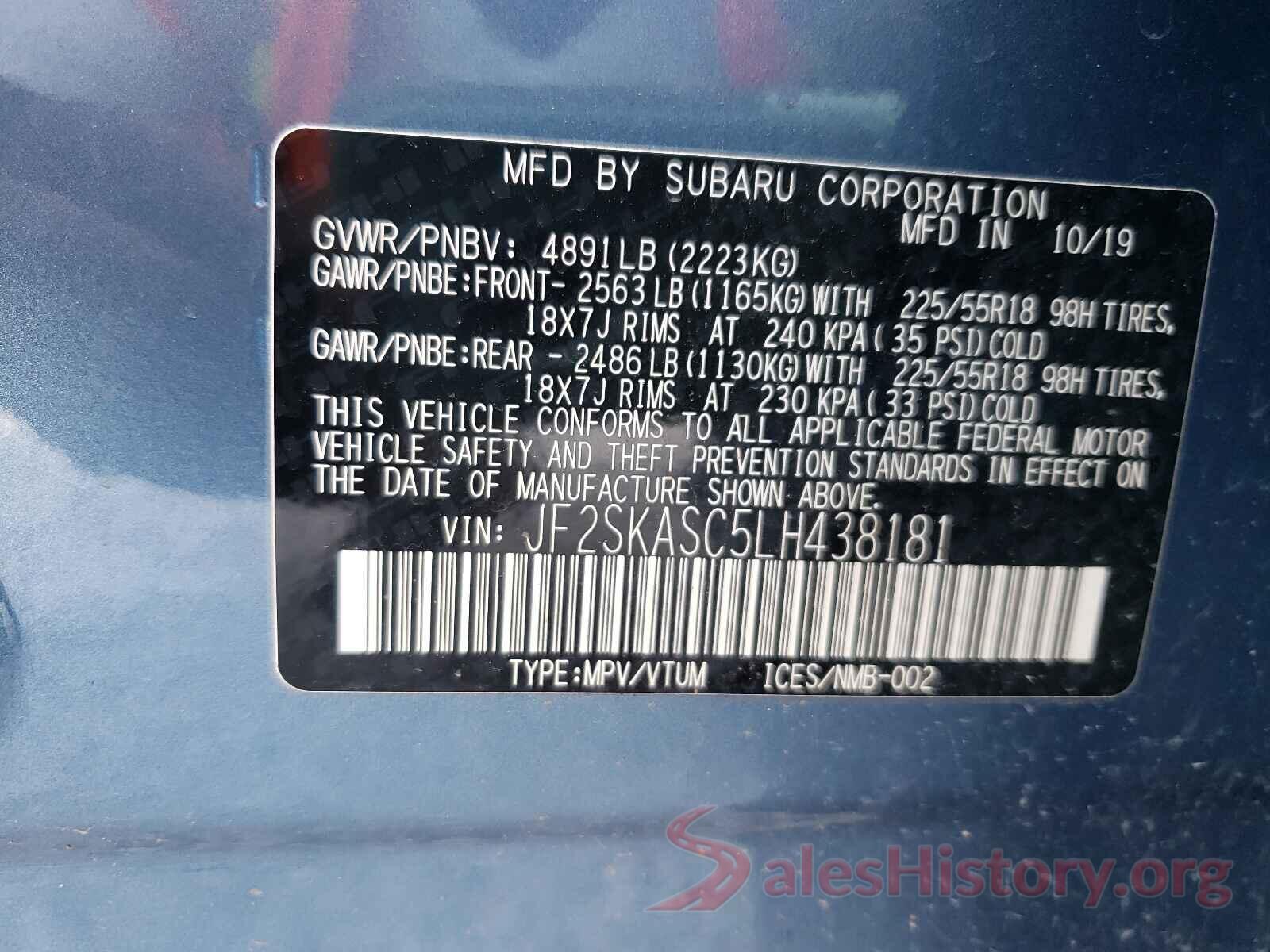 JF2SKASC5LH438181 2020 SUBARU FORESTER