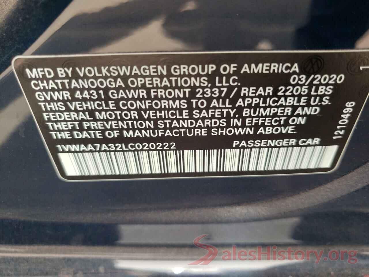 1VWAA7A32LC020222 2020 VOLKSWAGEN PASSAT