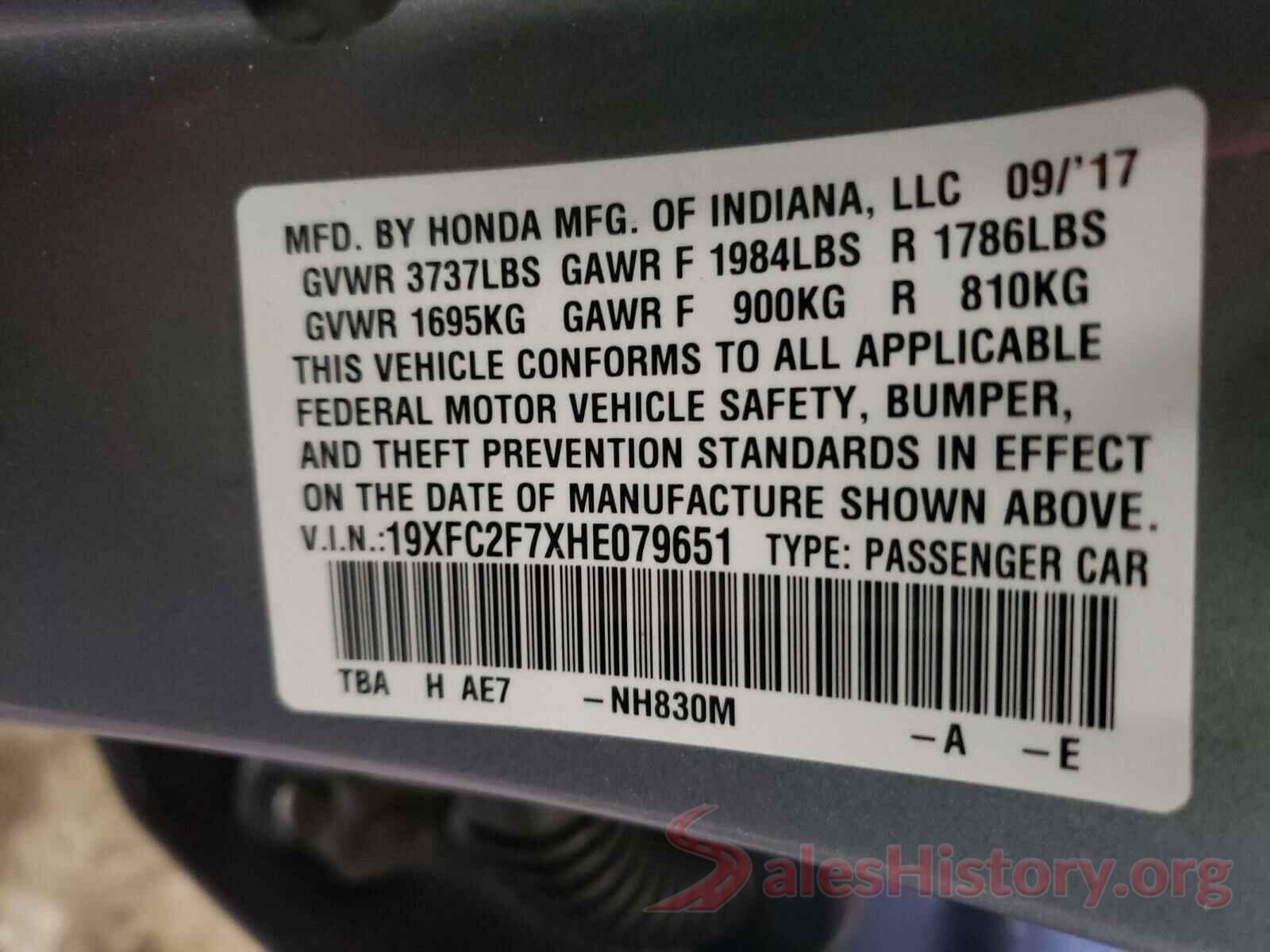 19XFC2F7XHE079651 2017 HONDA CIVIC