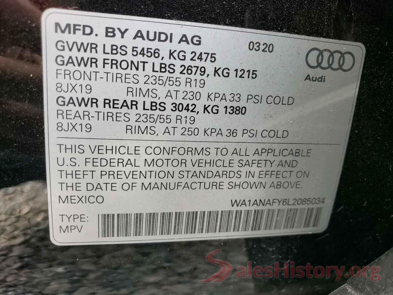 WA1ANAFY6L2085034 2020 AUDI Q5