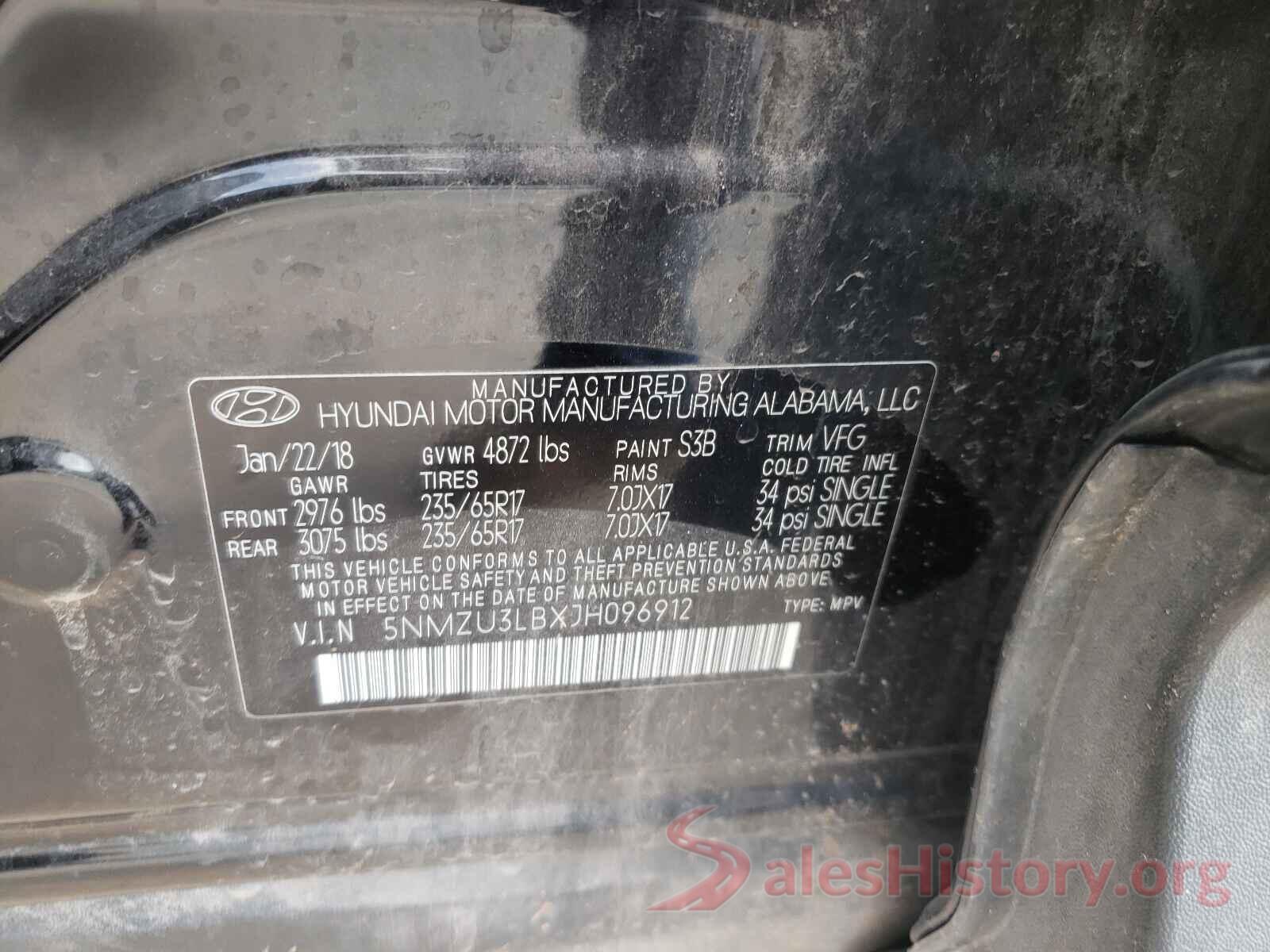 5NMZU3LBXJH096912 2018 HYUNDAI SANTA FE