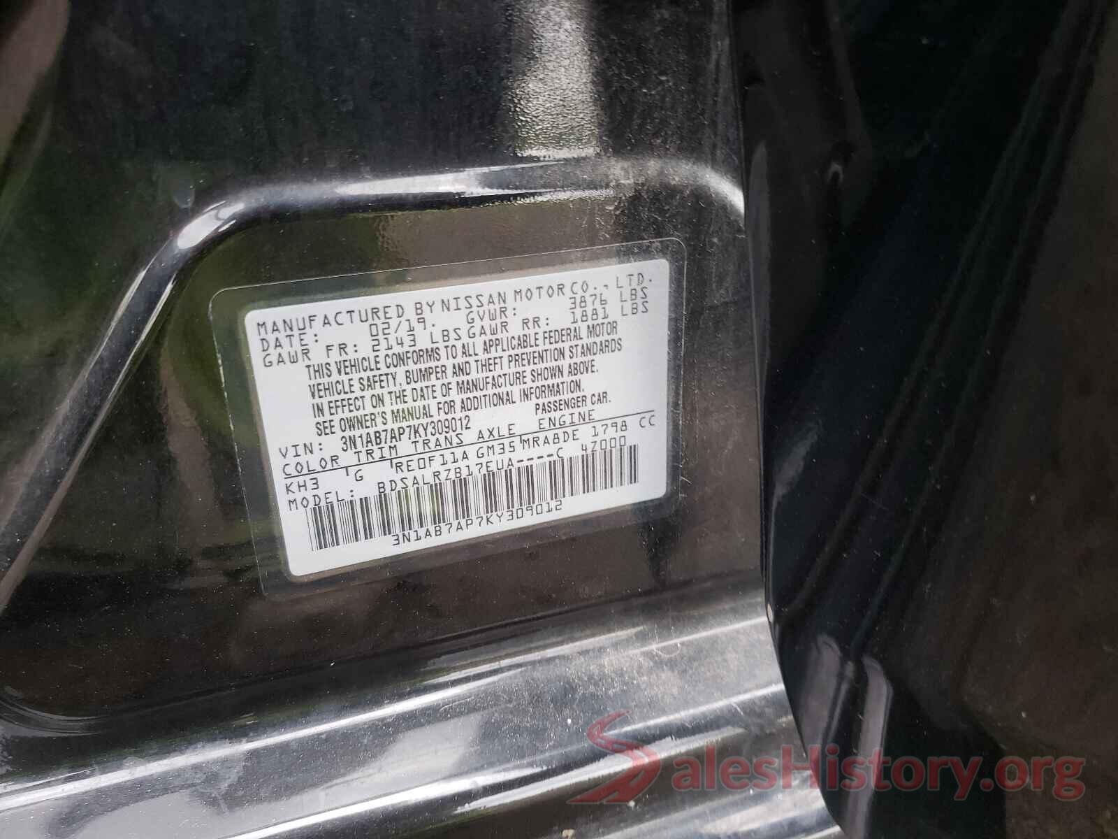 3N1AB7AP7KY309012 2019 NISSAN SENTRA