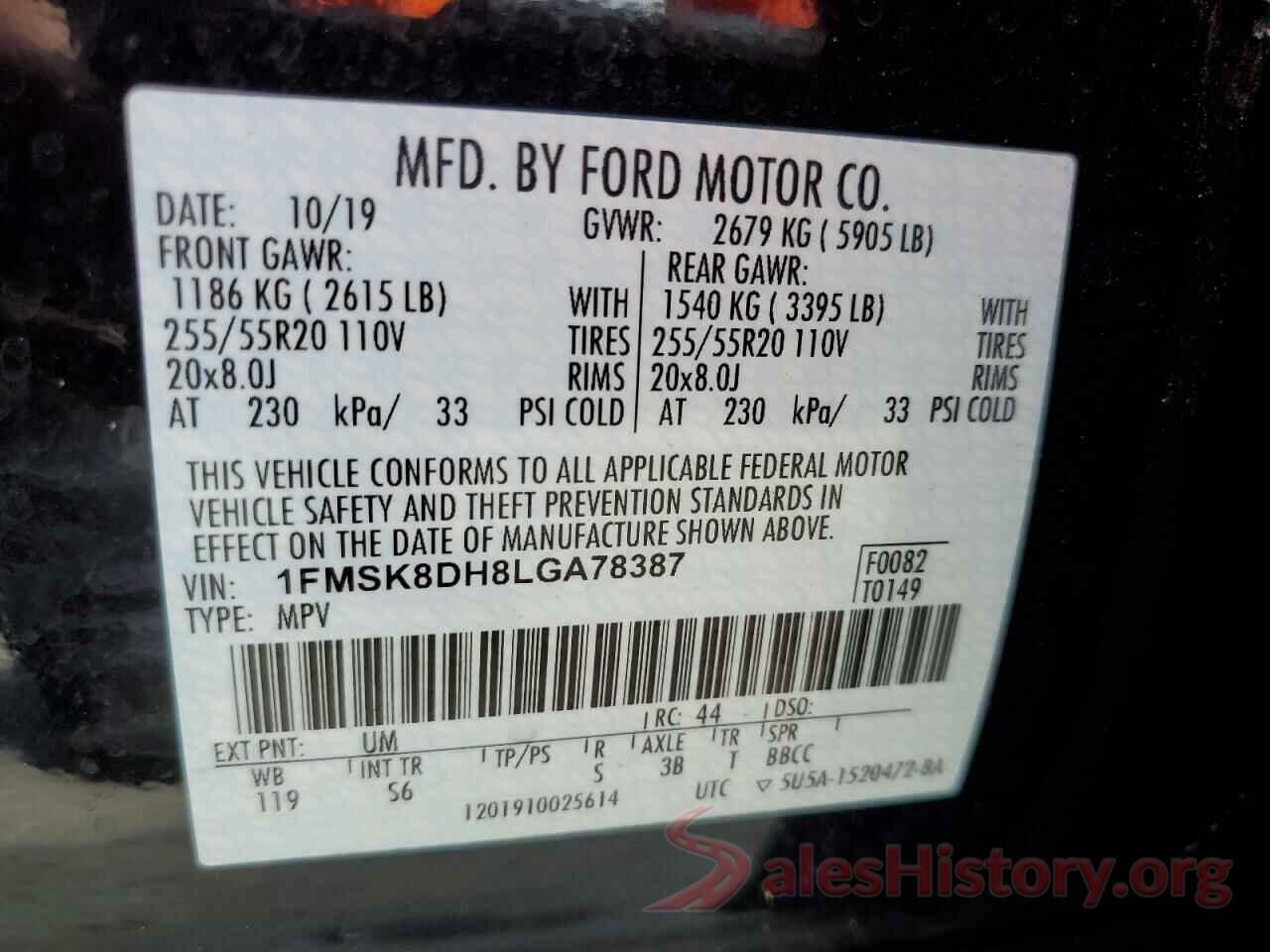 1FMSK8DH8LGA78387 2020 FORD EXPLORER