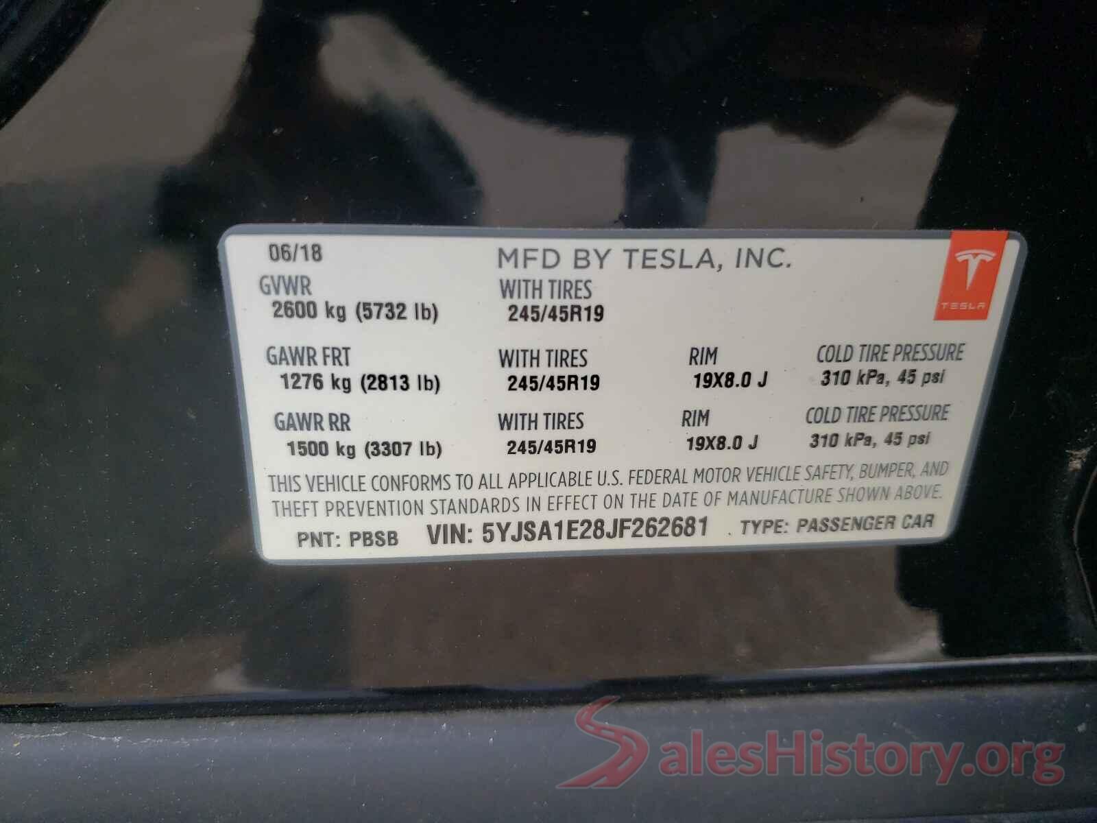 5YJSA1E28JF262681 2018 TESLA MODEL S