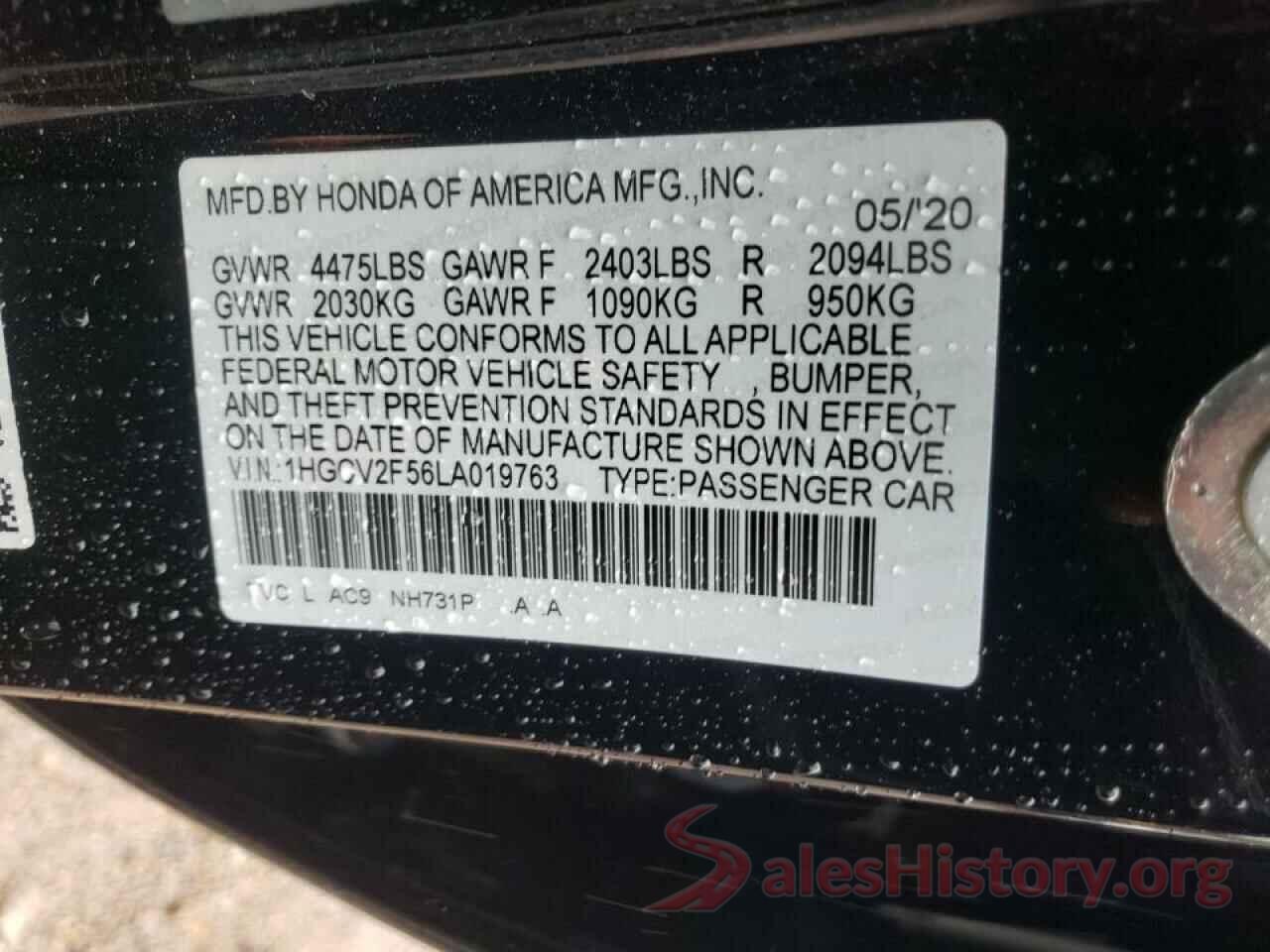 1HGCV2F56LA019763 2020 HONDA ACCORD