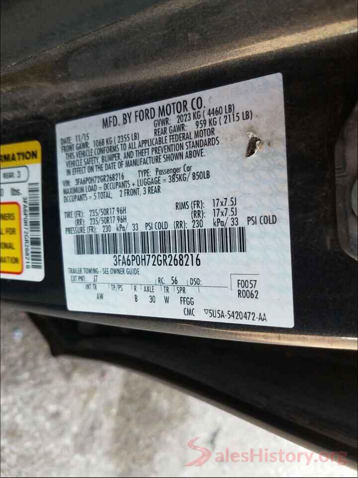 3FAHP08156R106938 2016 FORD FUSION