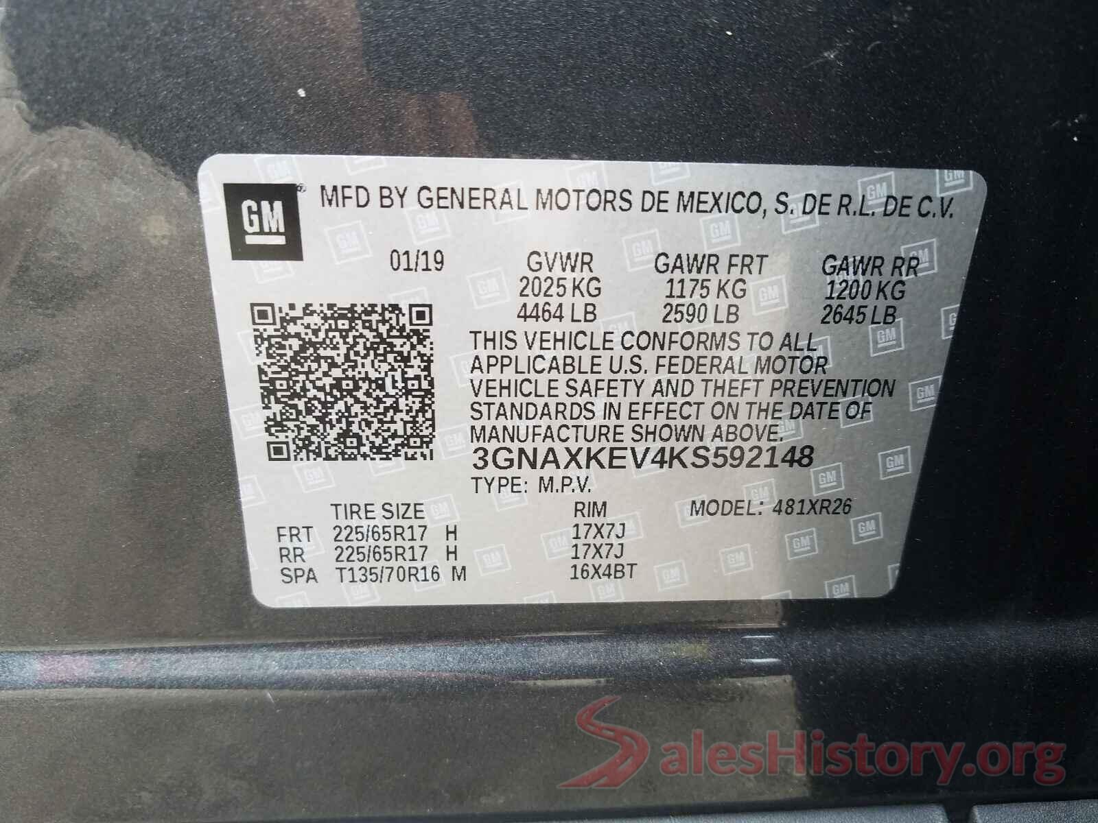 3GNAXKEV4KS592148 2019 CHEVROLET EQUINOX