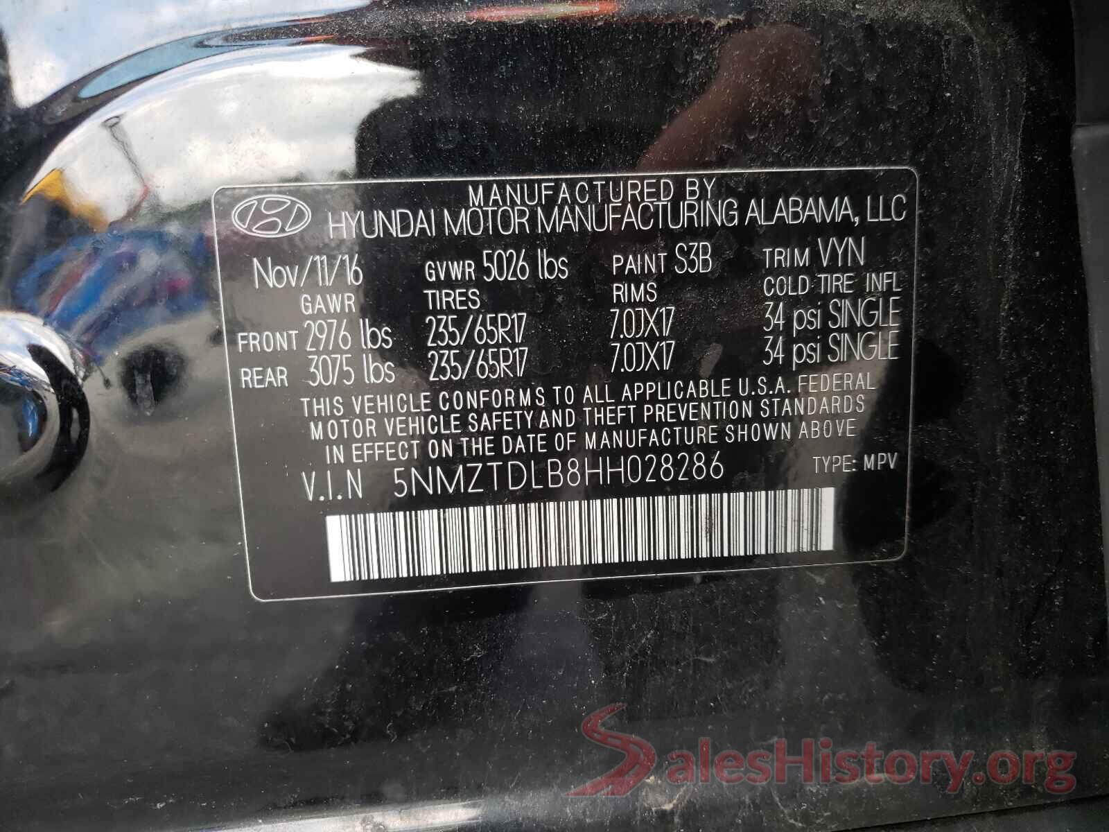 5NMZTDLB8HH028286 2017 HYUNDAI SANTA FE