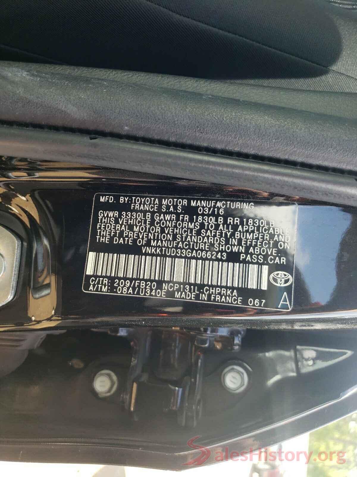 VNKKTUD33GA066243 2016 TOYOTA YARIS