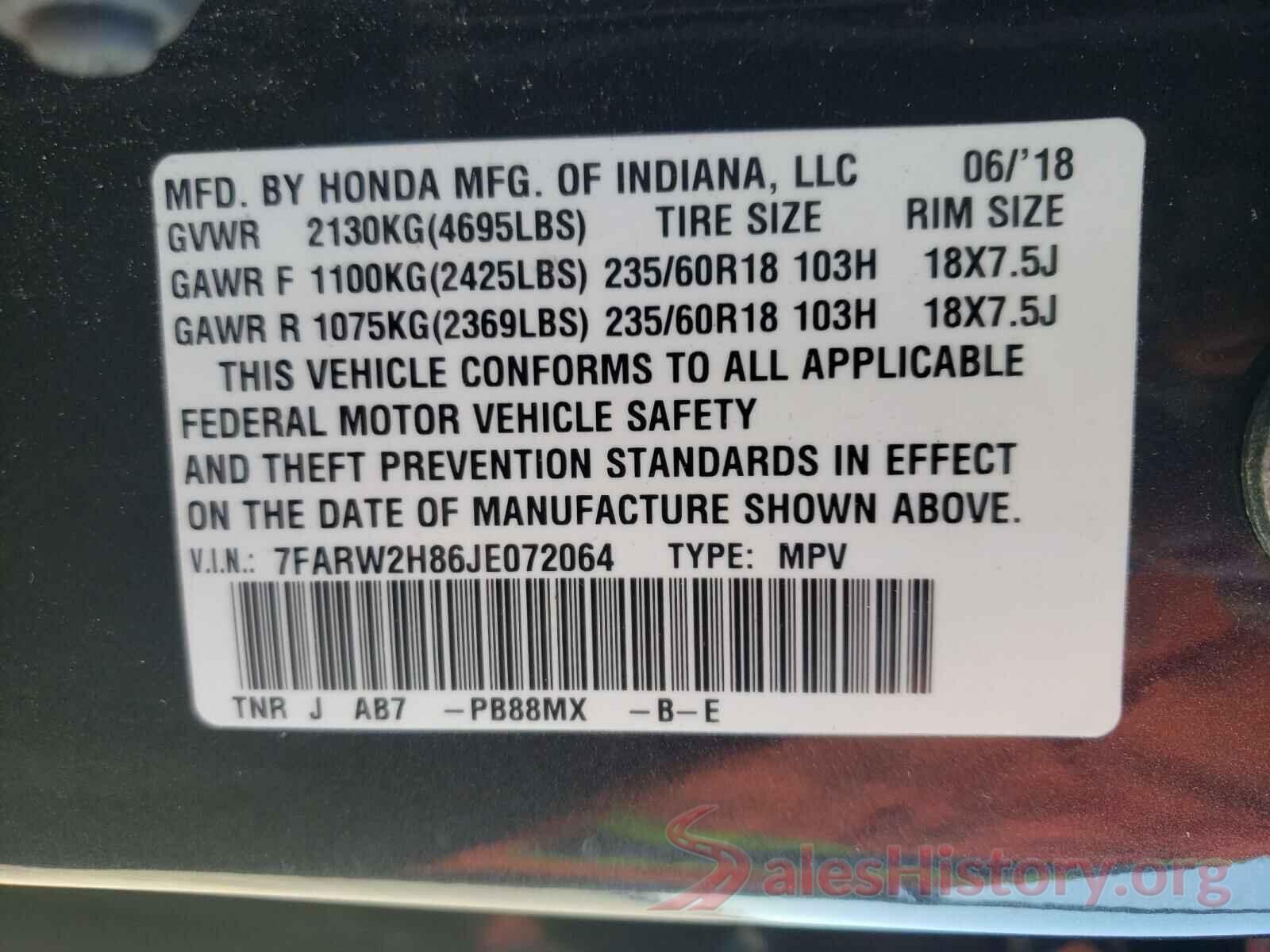 7FARW2H86JE072064 2018 HONDA CRV