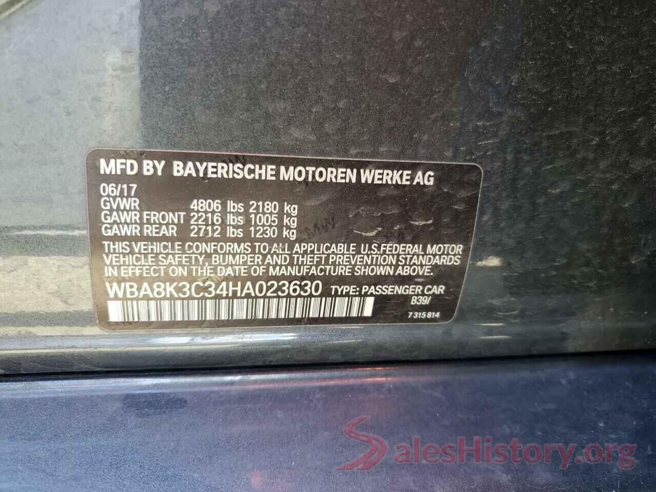 WBA8K3C34HA023630 2017 BMW 3 SERIES