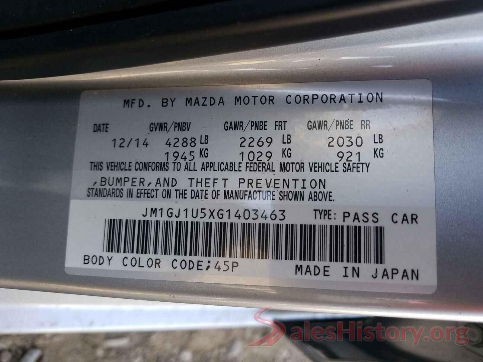 JM1GJ1U5XG1403463 2016 MAZDA 6