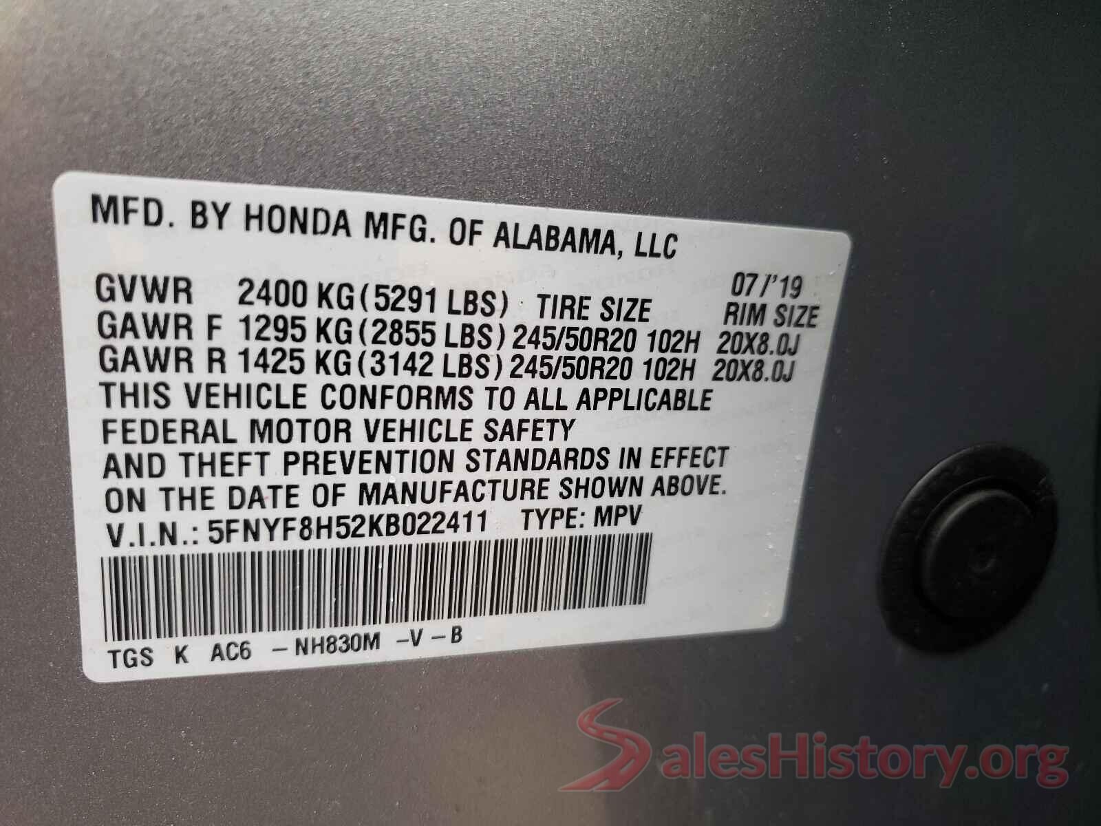 5FNYF8H52KB022411 2019 HONDA PASSPORT