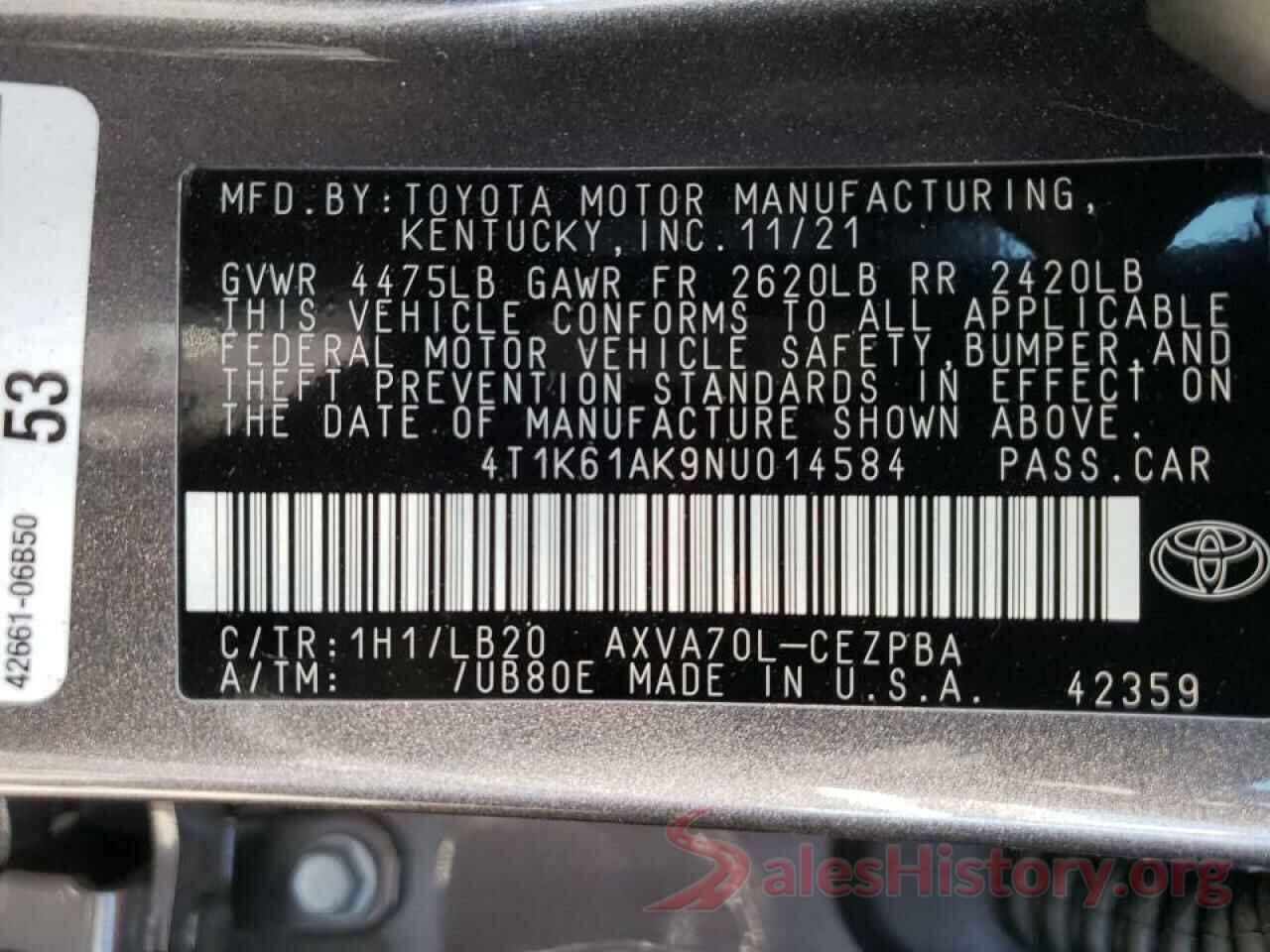 4T1K61AK9NU014584 2022 TOYOTA CAMRY