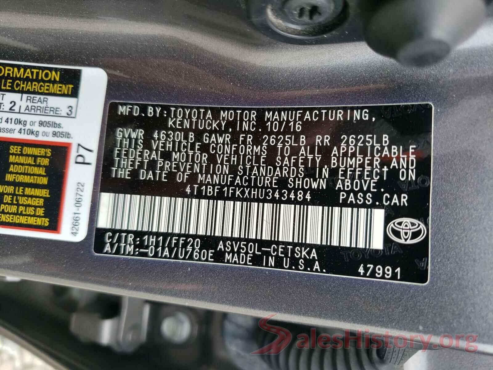 4T1BF1FKXHU343484 2017 TOYOTA CAMRY