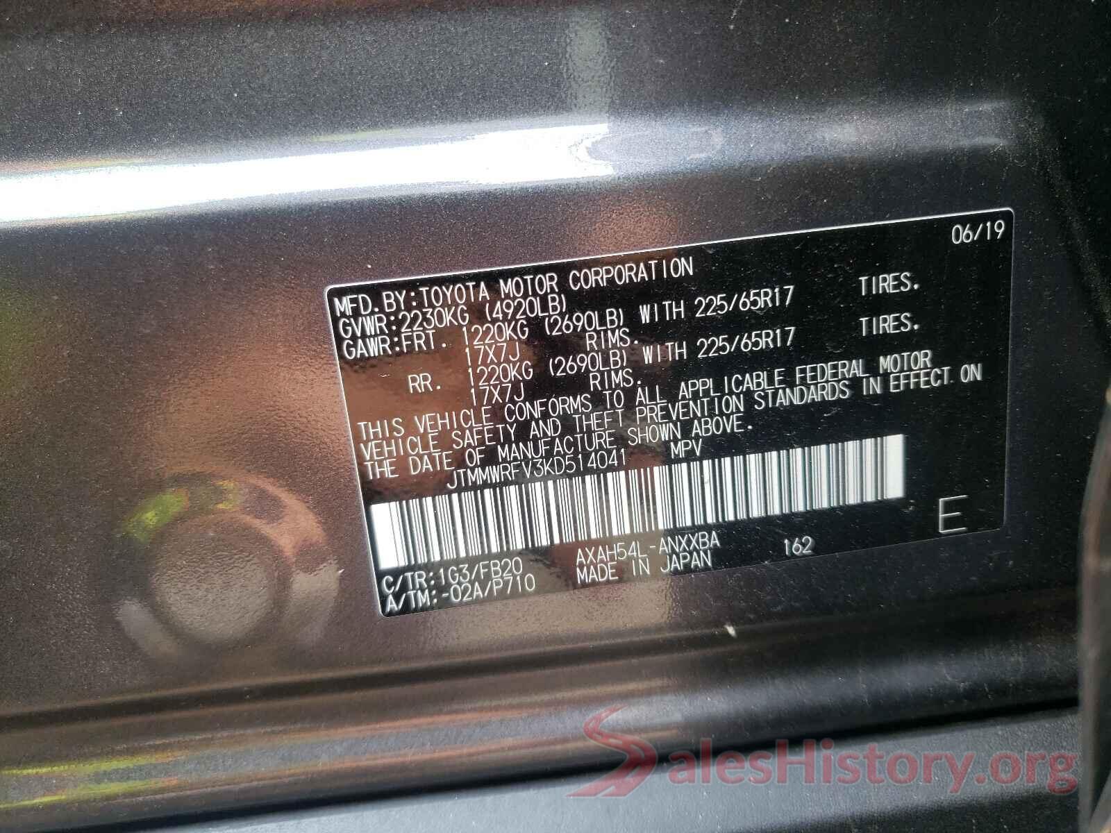 JTMMWRFV3KD514041 2019 TOYOTA RAV4