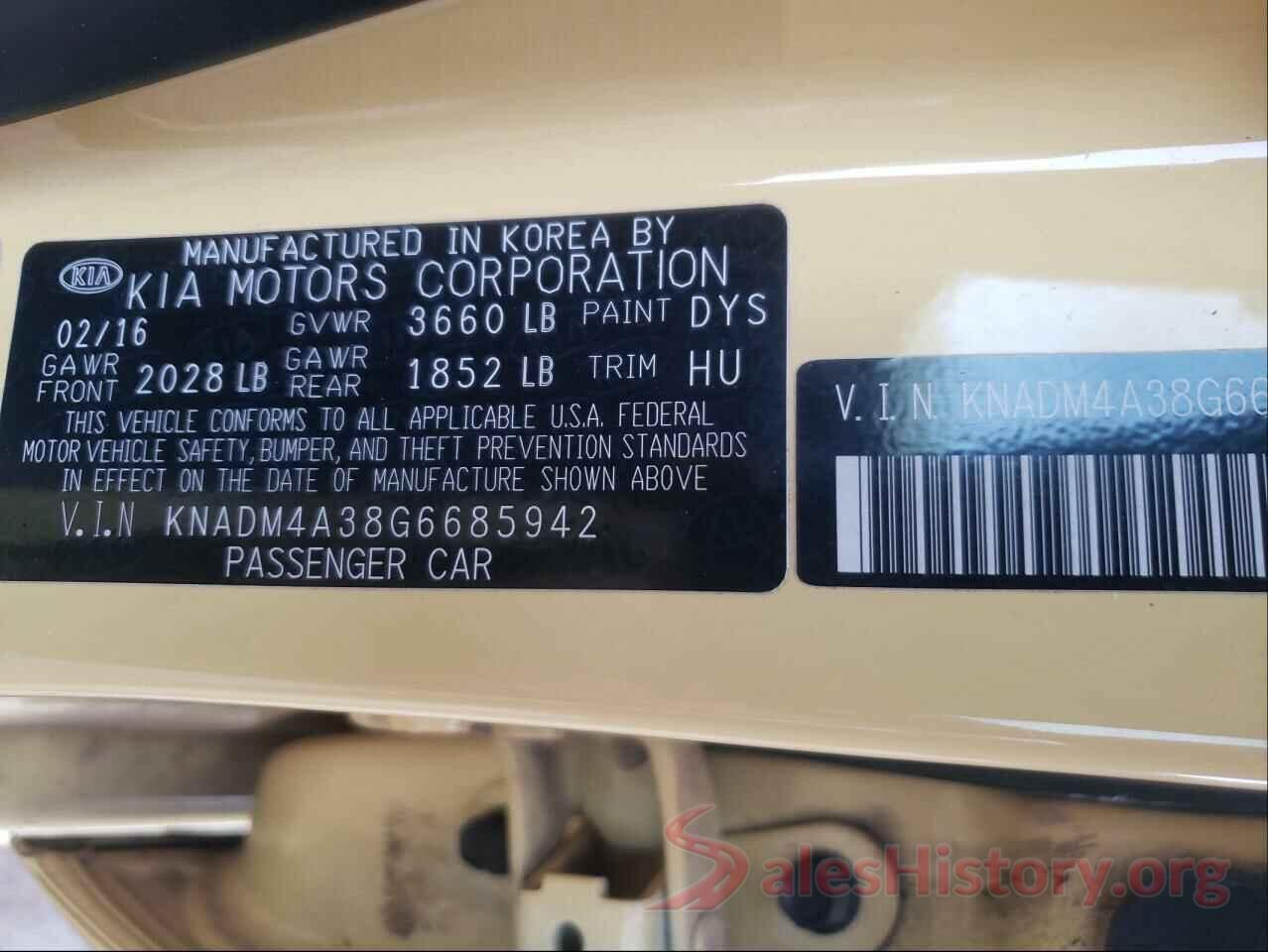 KNADM4A38G6685942 2016 KIA RIO