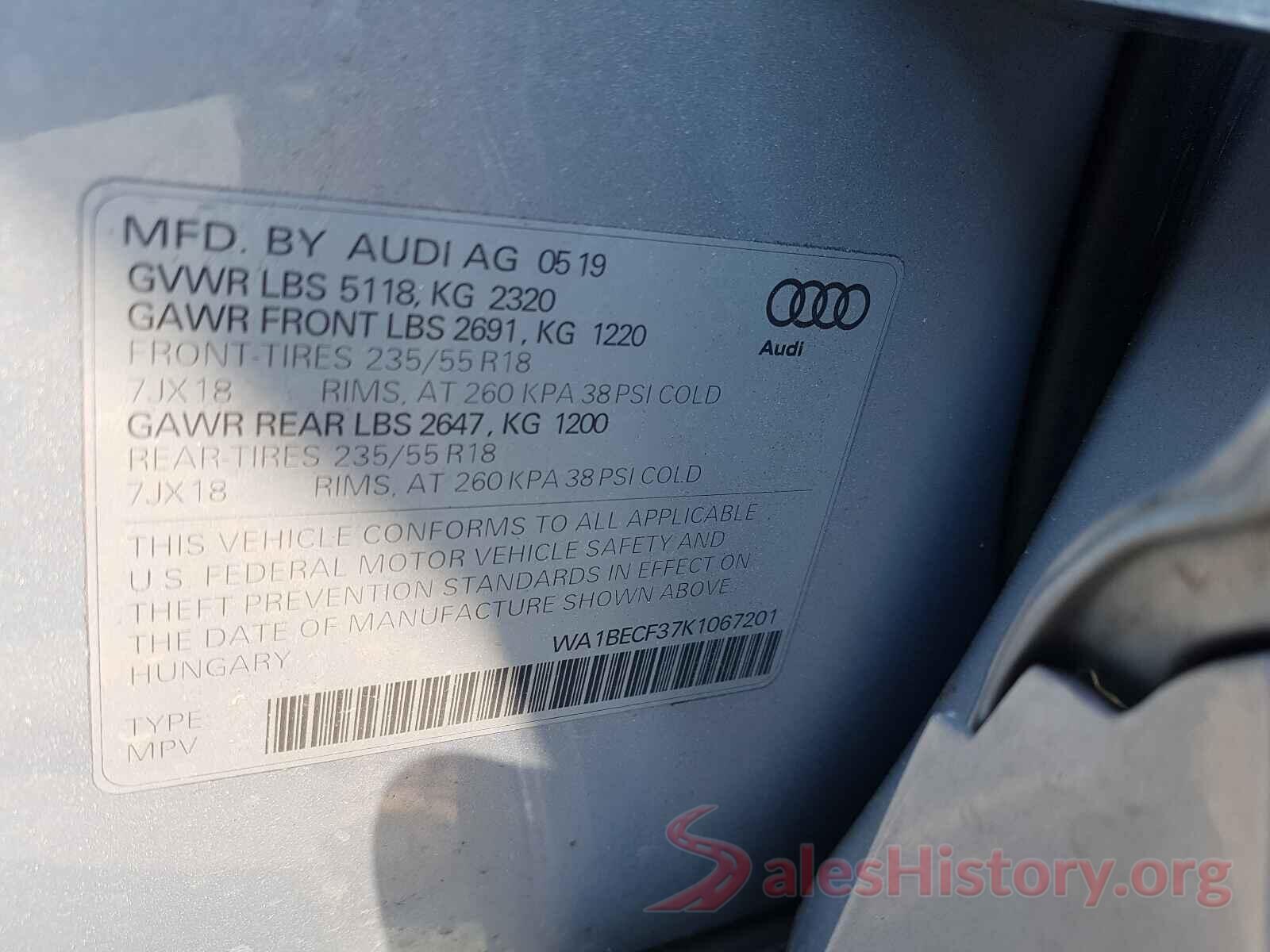 WA1BECF37K1067201 2019 AUDI Q3