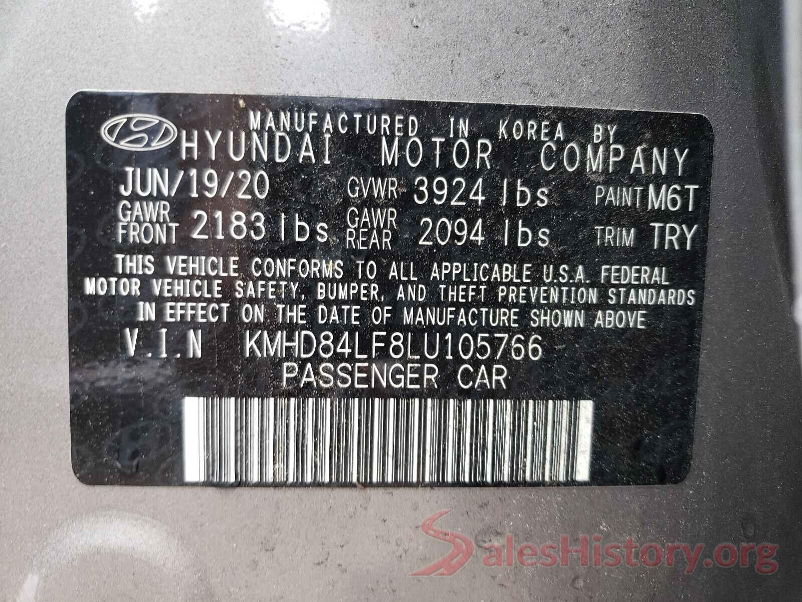 KMHD84LF8LU105766 2020 HYUNDAI ELANTRA