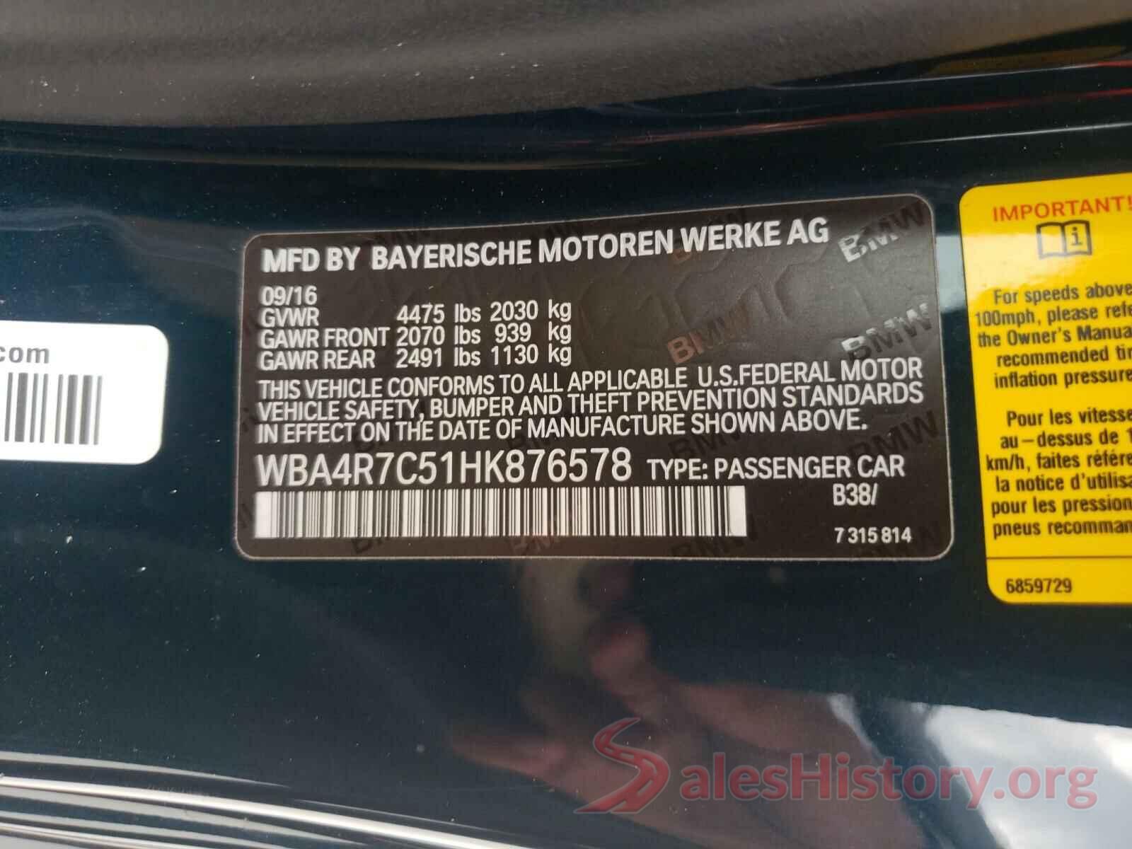 WBA4R7C51HK876578 2017 BMW 4 SERIES