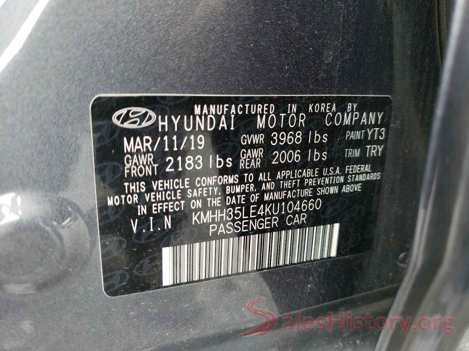 KMHH35LE4KU104660 2019 HYUNDAI ELANTRA