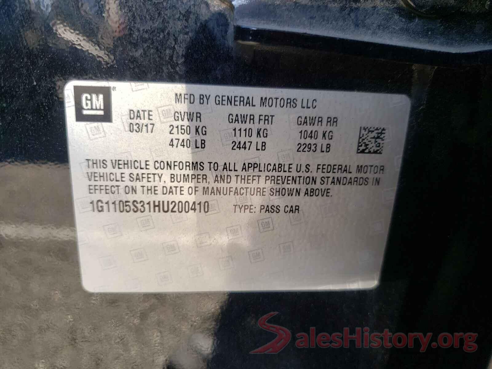 1G1105S31HU200410 2017 CHEVROLET IMPALA