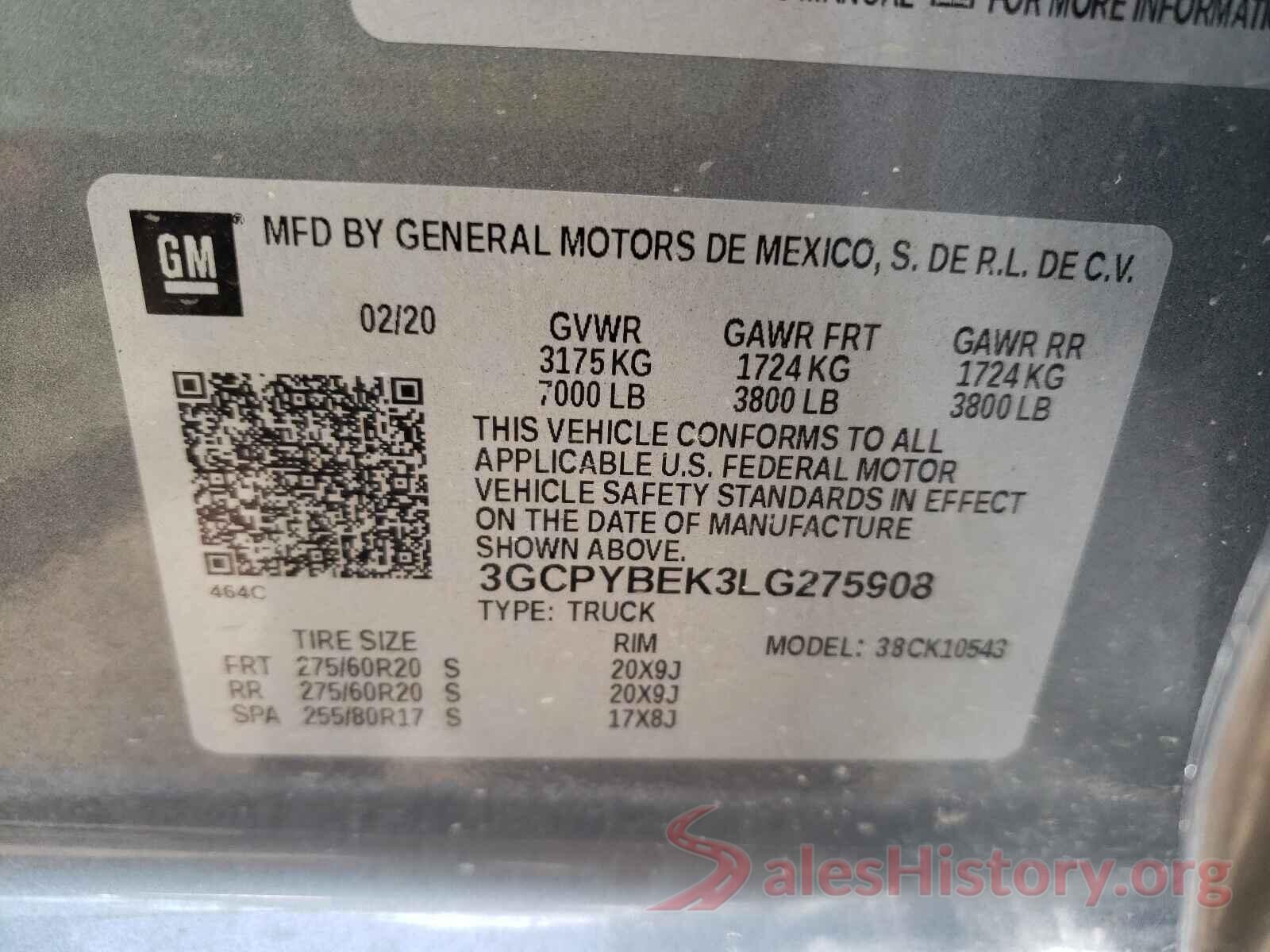 3GCPYBEK3LG275908 2020 CHEVROLET SILVERADO