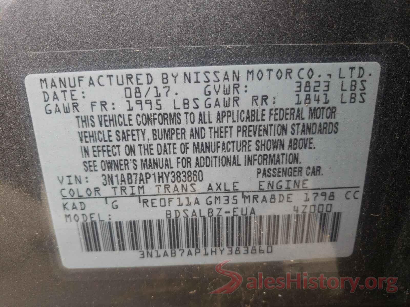 3N1AB7AP1HY383860 2017 NISSAN SENTRA