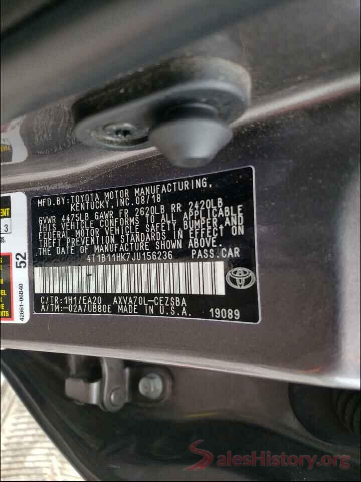 4T1B11HK7JU156236 2018 TOYOTA CAMRY