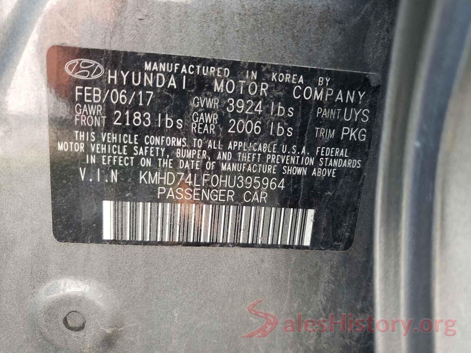 KMHD74LF0HU395964 2017 HYUNDAI ELANTRA