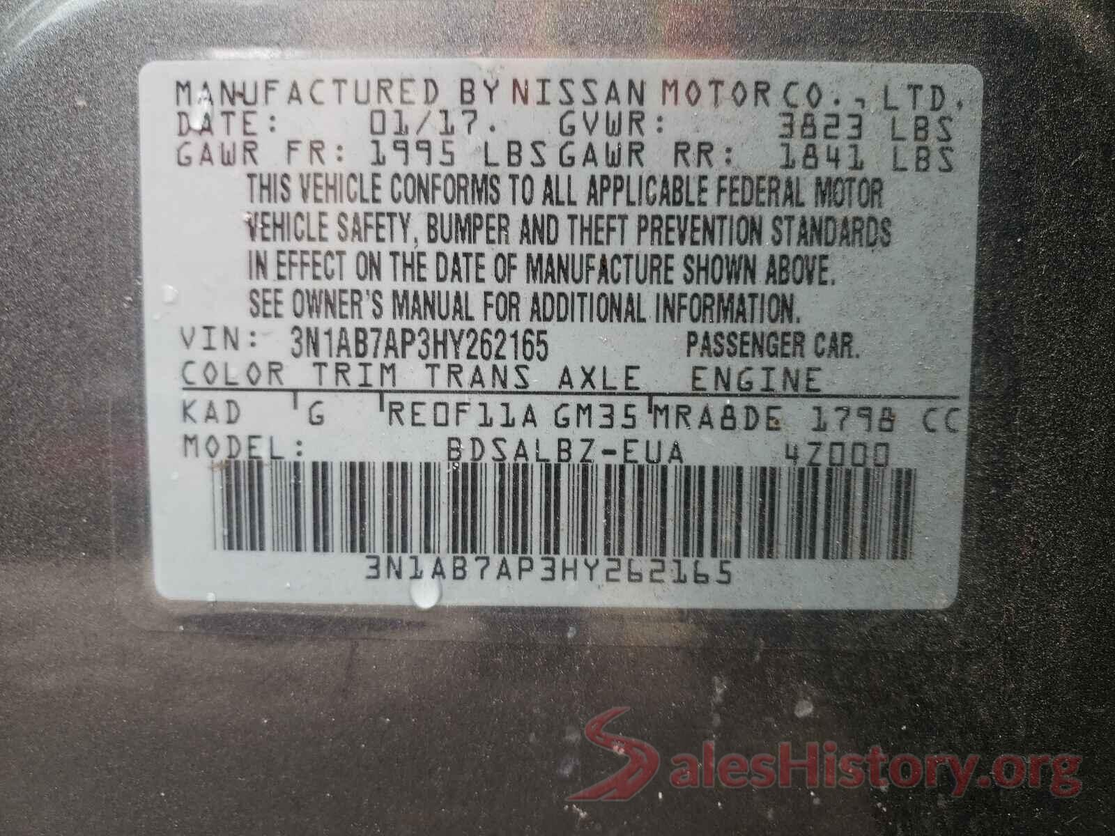 3N1AB7AP3HY262165 2017 NISSAN SENTRA