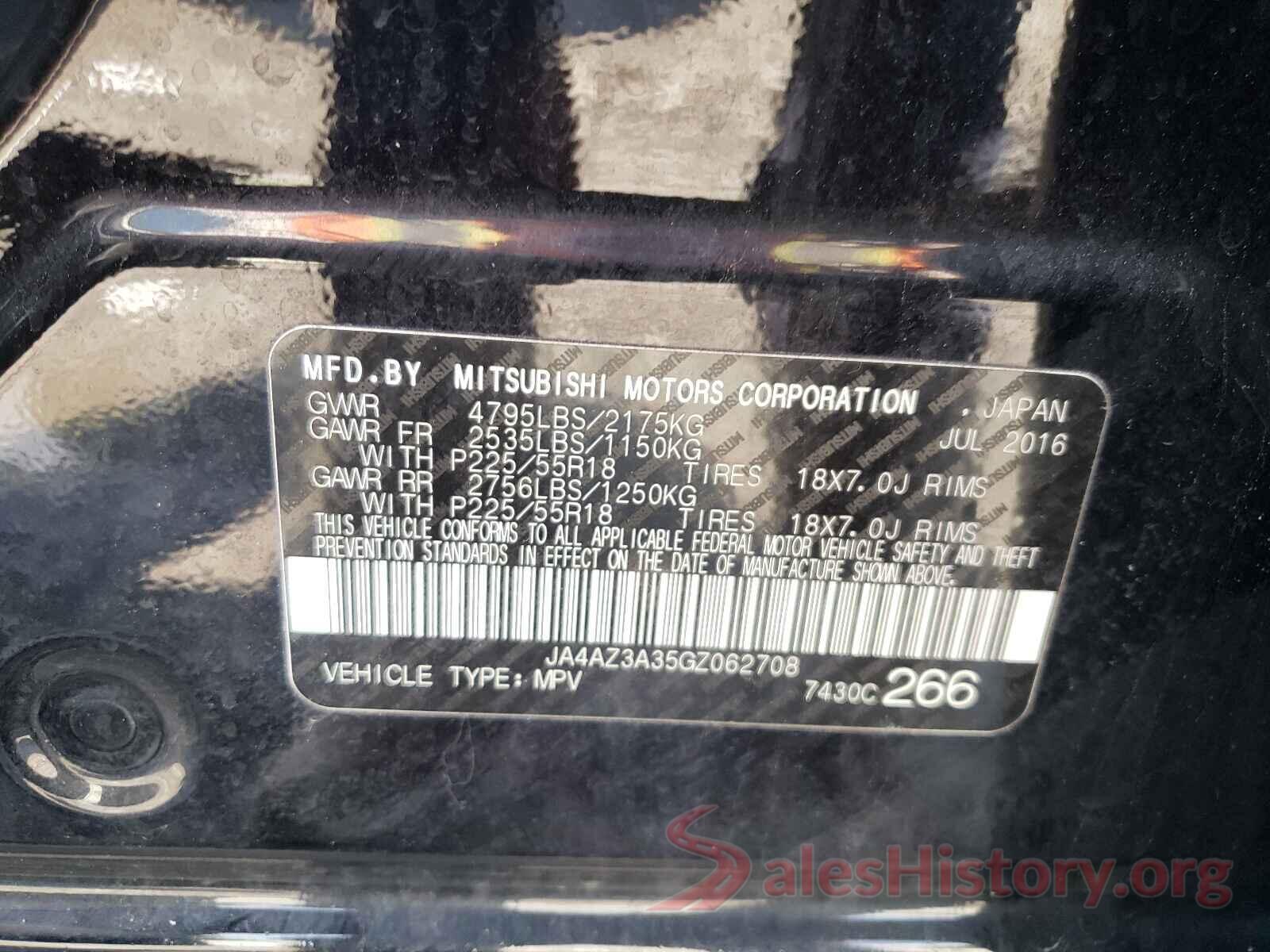 JA4AZ3A35GZ062708 2016 MITSUBISHI OUTLANDER