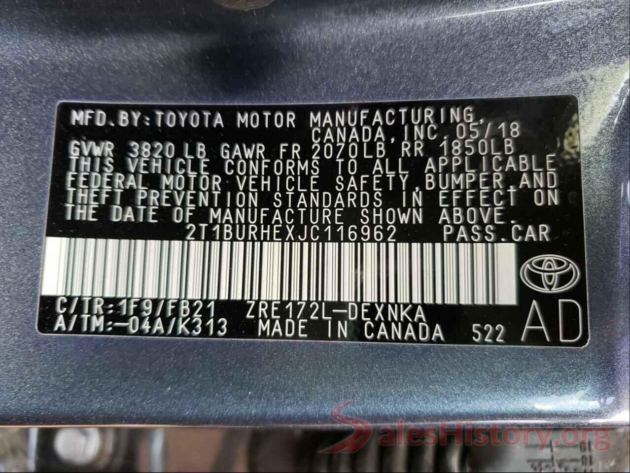 2T1BURHEXJC116962 2018 TOYOTA COROLLA