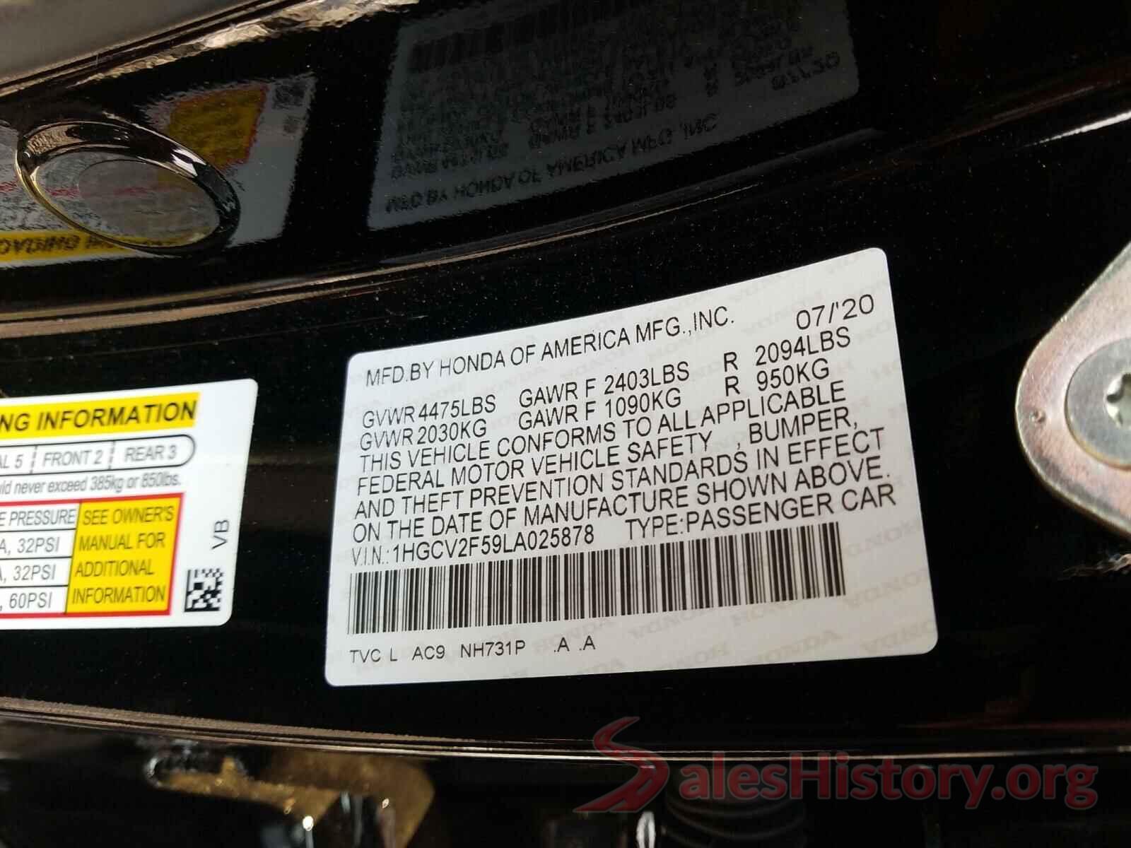 1HGCV2F59LA025878 2020 HONDA ACCORD