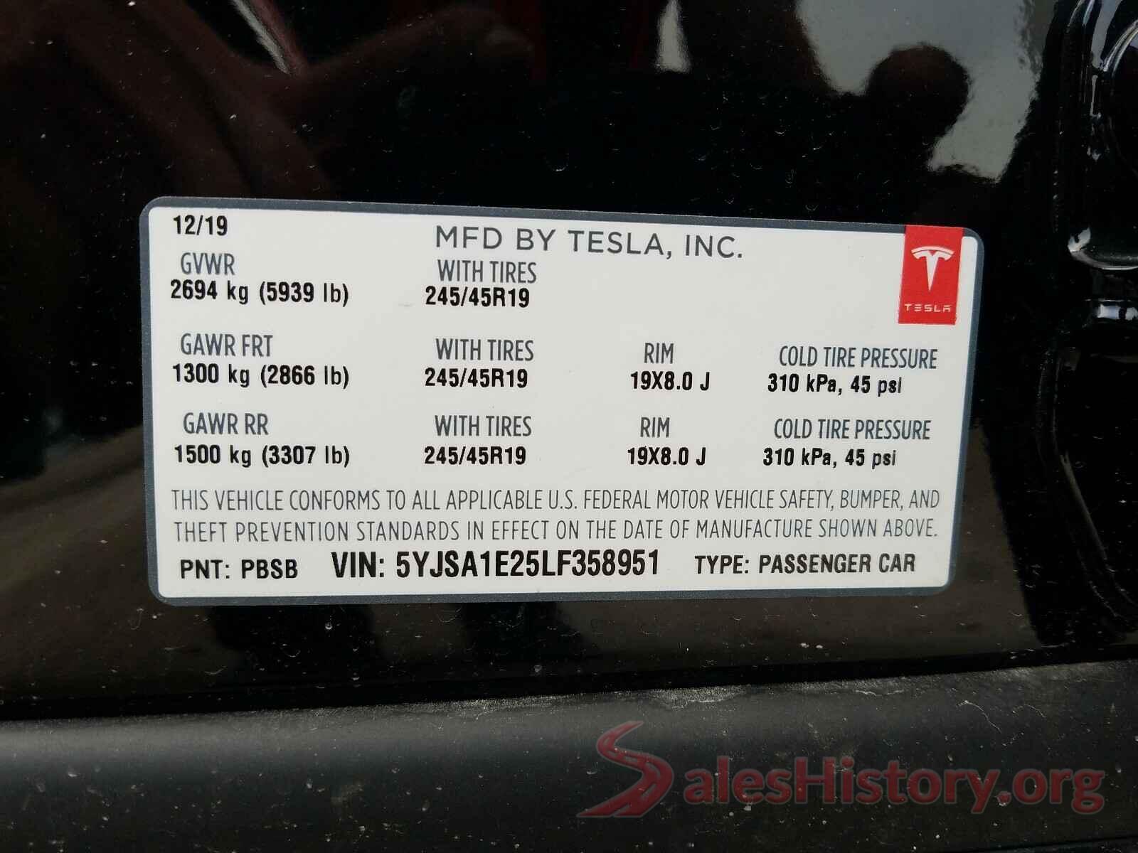 5YJSA1E25LF358951 2020 TESLA MODEL S