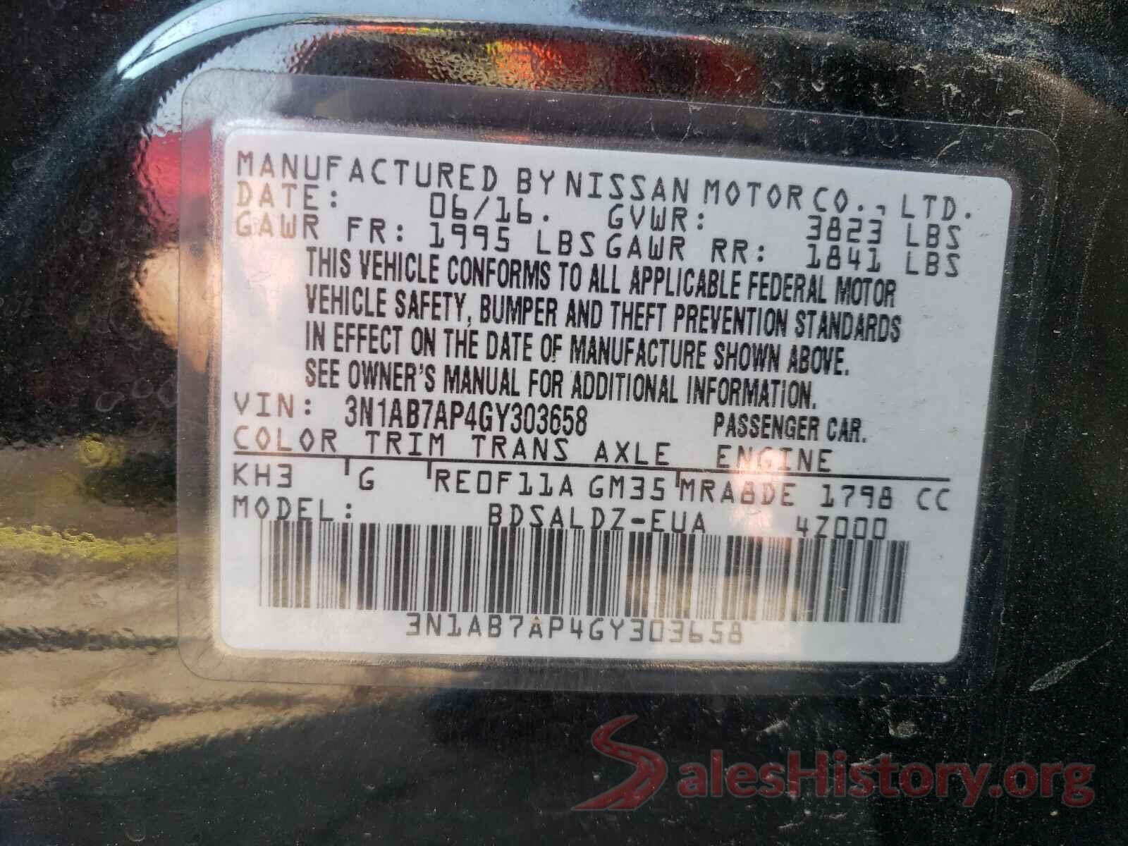 3N1AB7AP4GY303658 2016 NISSAN SENTRA