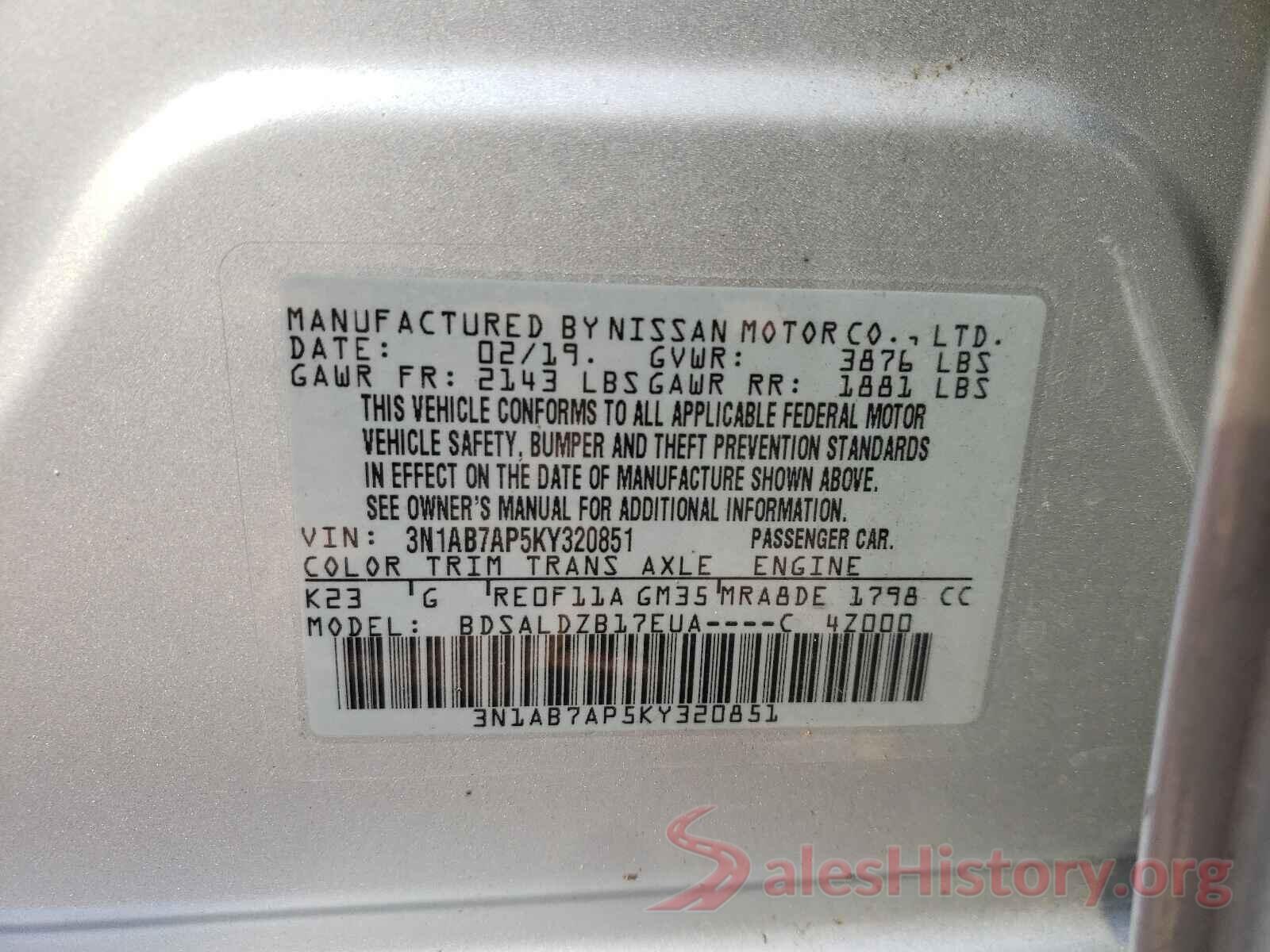 3N1AB7AP5KY320851 2019 NISSAN SENTRA