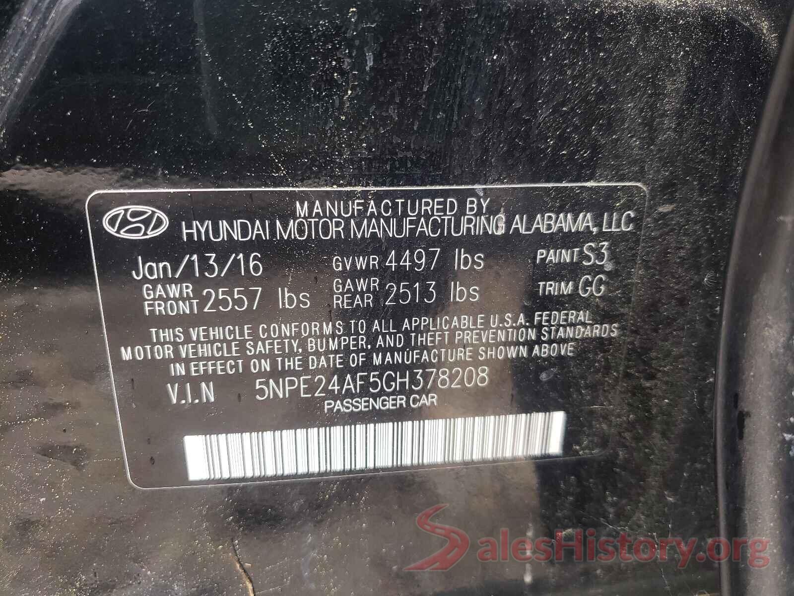 5NPE24AF5GH378208 2016 HYUNDAI SONATA