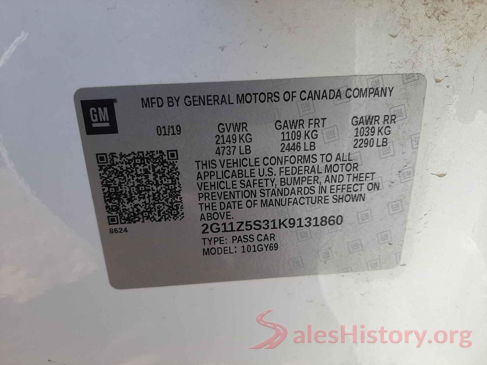 2G11Z5S31K9131860 2019 CHEVROLET IMPALA