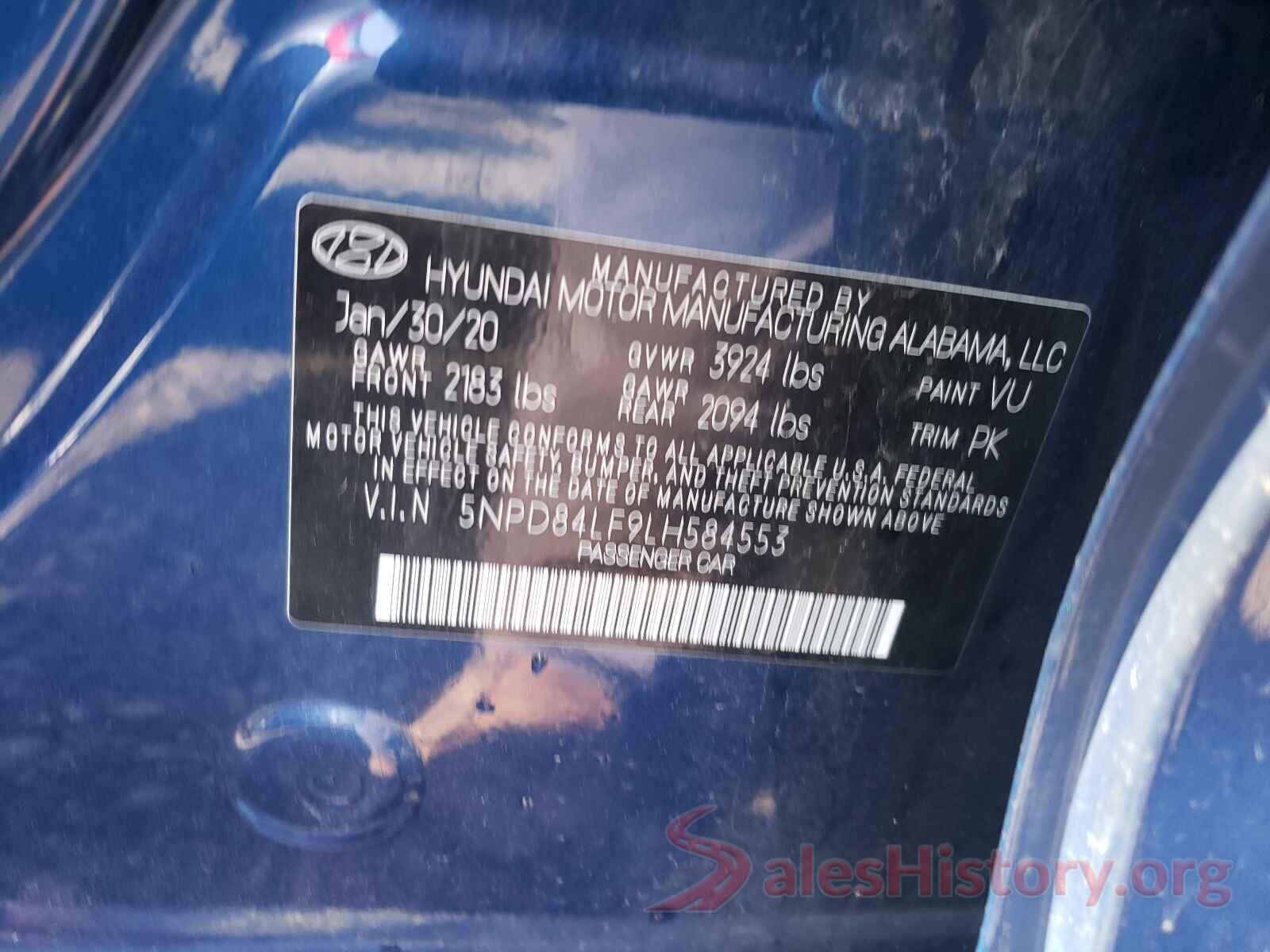 5NPD84LF9LH584553 2020 HYUNDAI ELANTRA