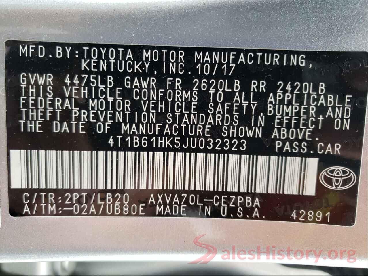 4T1B61HK5JU032323 2018 TOYOTA CAMRY