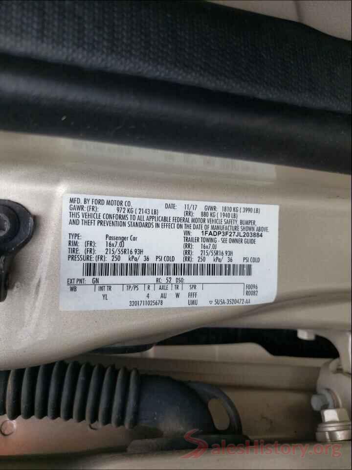 1FADP3F27JL203884 2018 FORD FOCUS