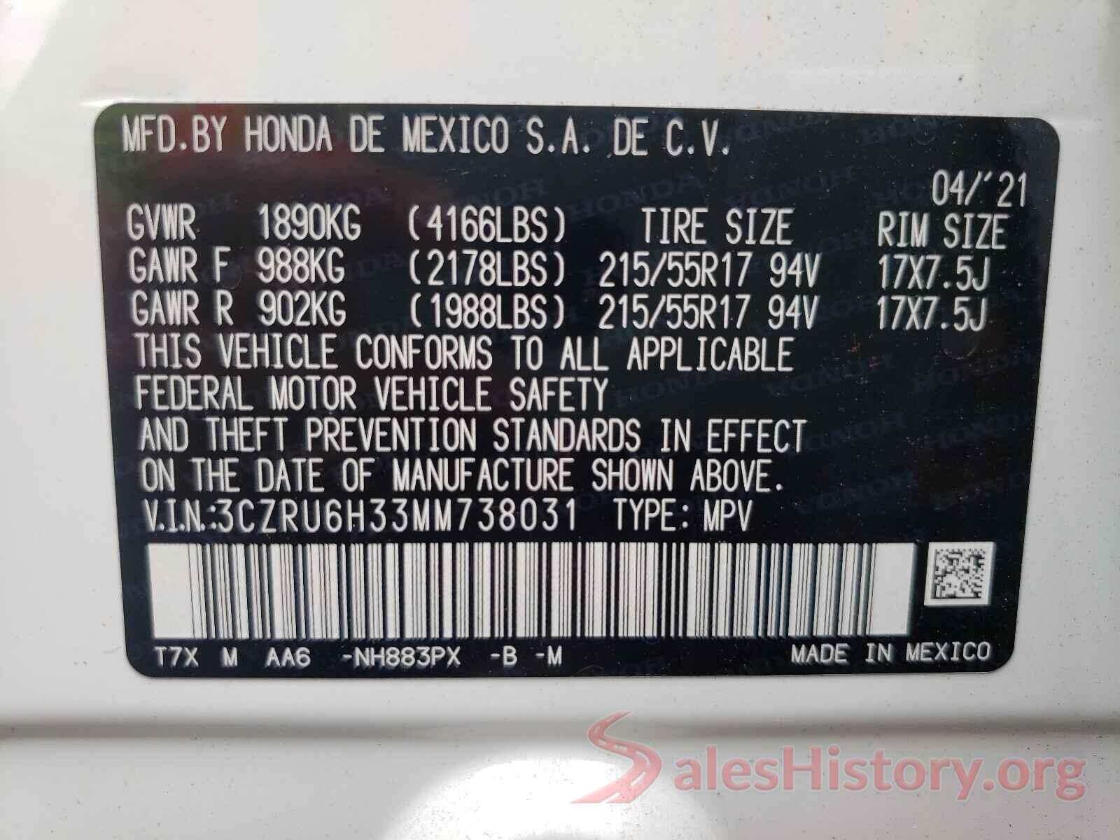 3CZRU6H33MM738031 2021 HONDA HR-V