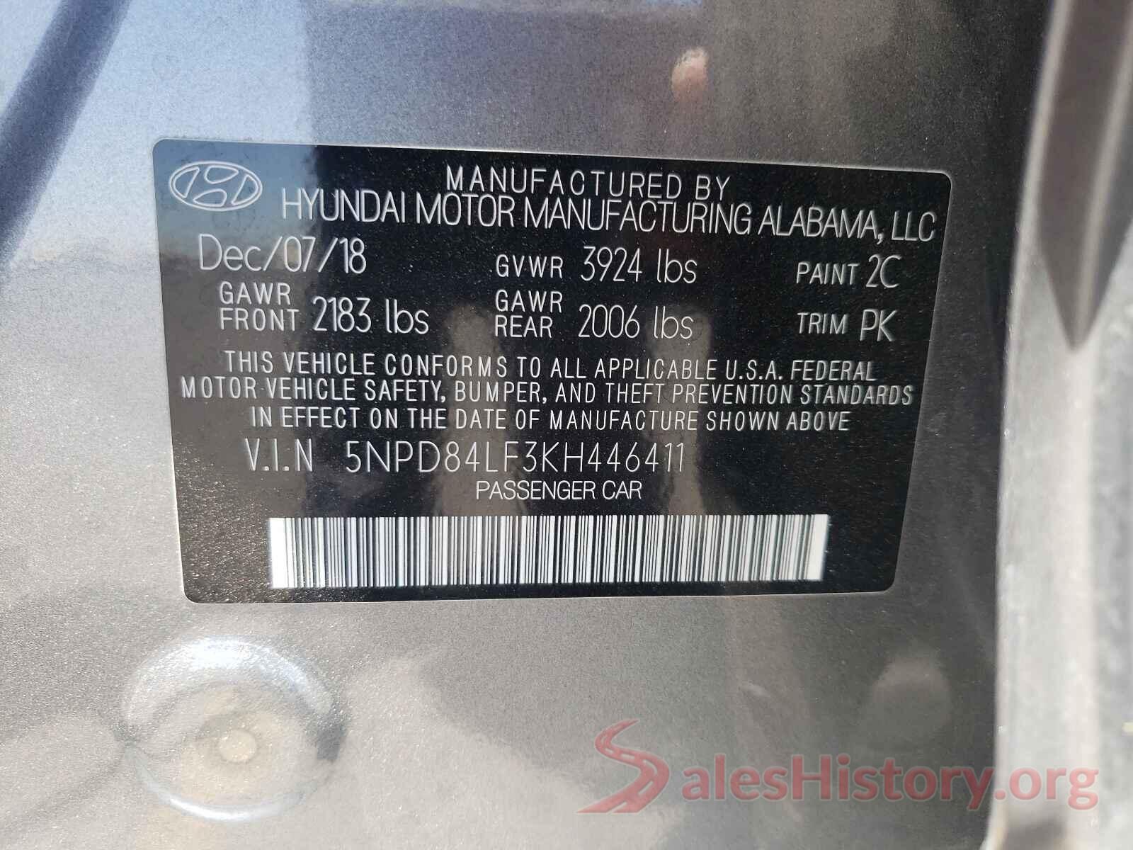 5NPD84LF3KH446411 2019 HYUNDAI ELANTRA