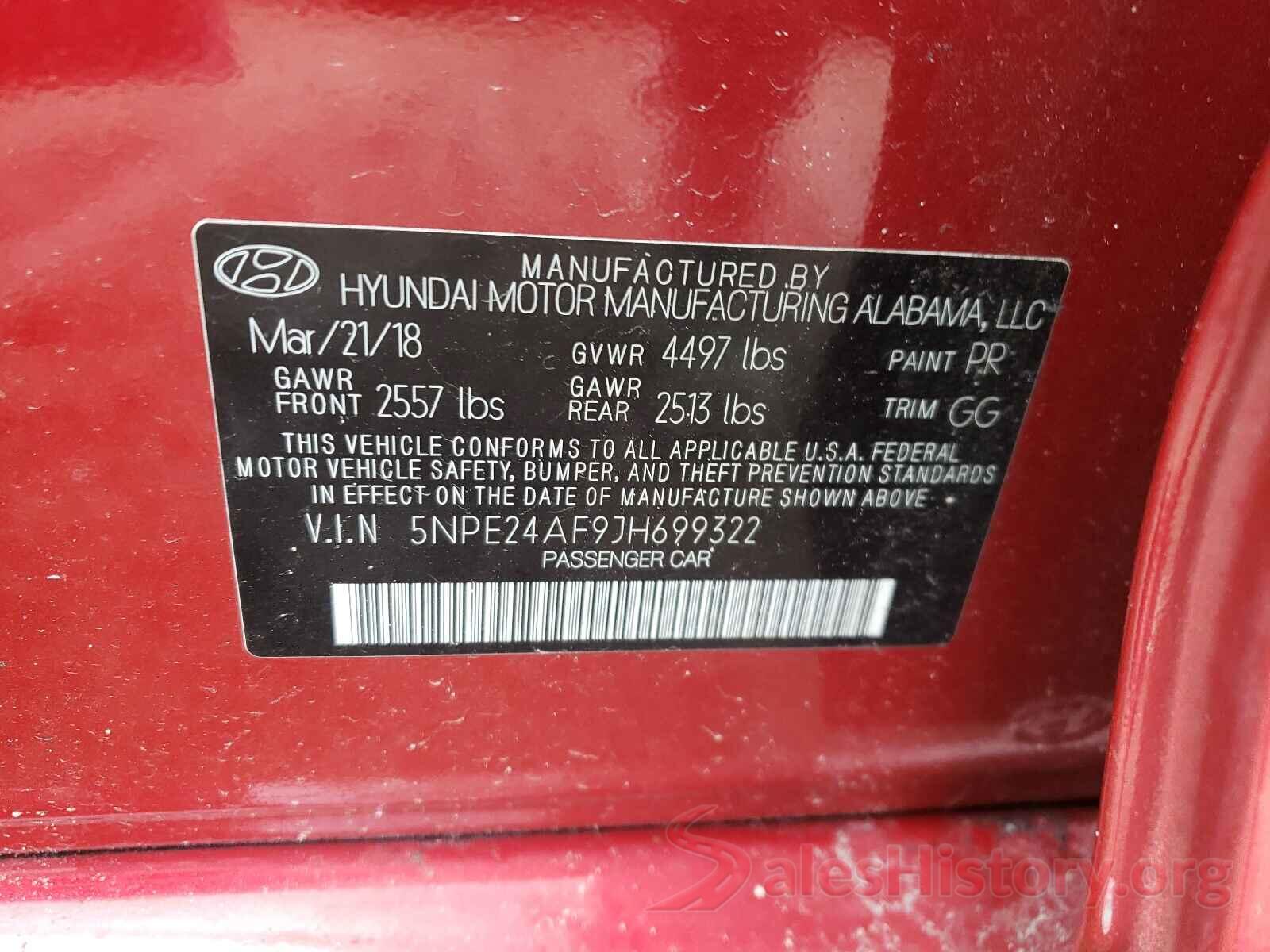 5NPE24AF9JH699322 2018 HYUNDAI SONATA