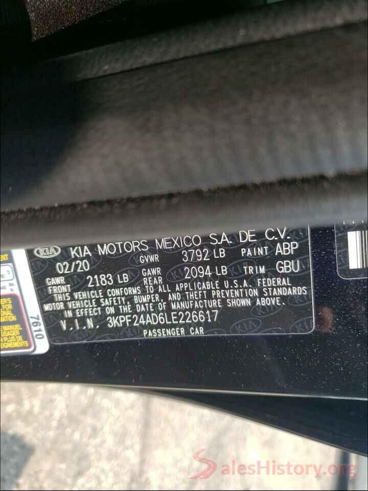 3KPF24AD6LE226617 2020 KIA FORTE