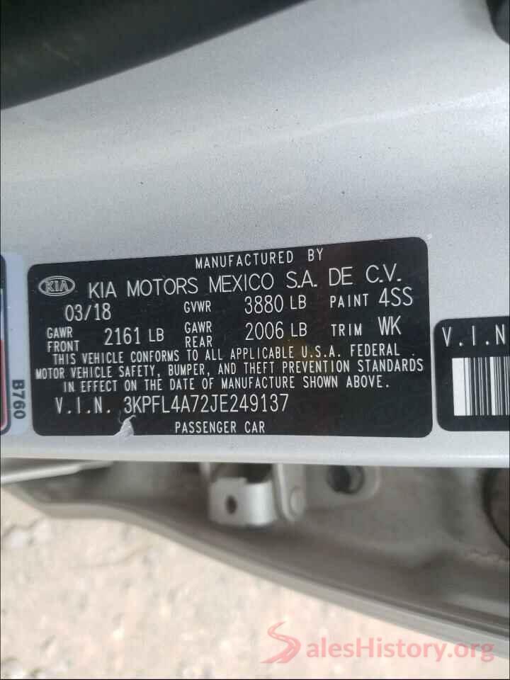 3KPFL4A72JE249137 2018 KIA FORTE