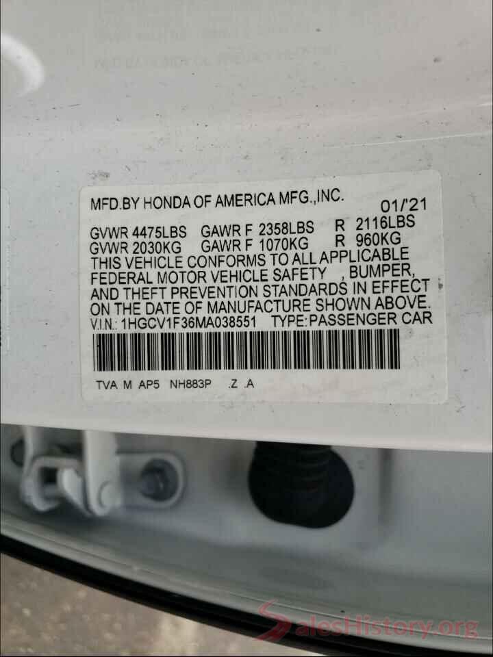 1HGCV1F36MA038551 2021 HONDA ACCORD